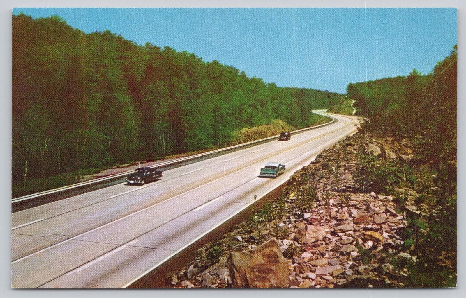Postcard  Pennsylvania Turnpike Vintage Autos c1950s