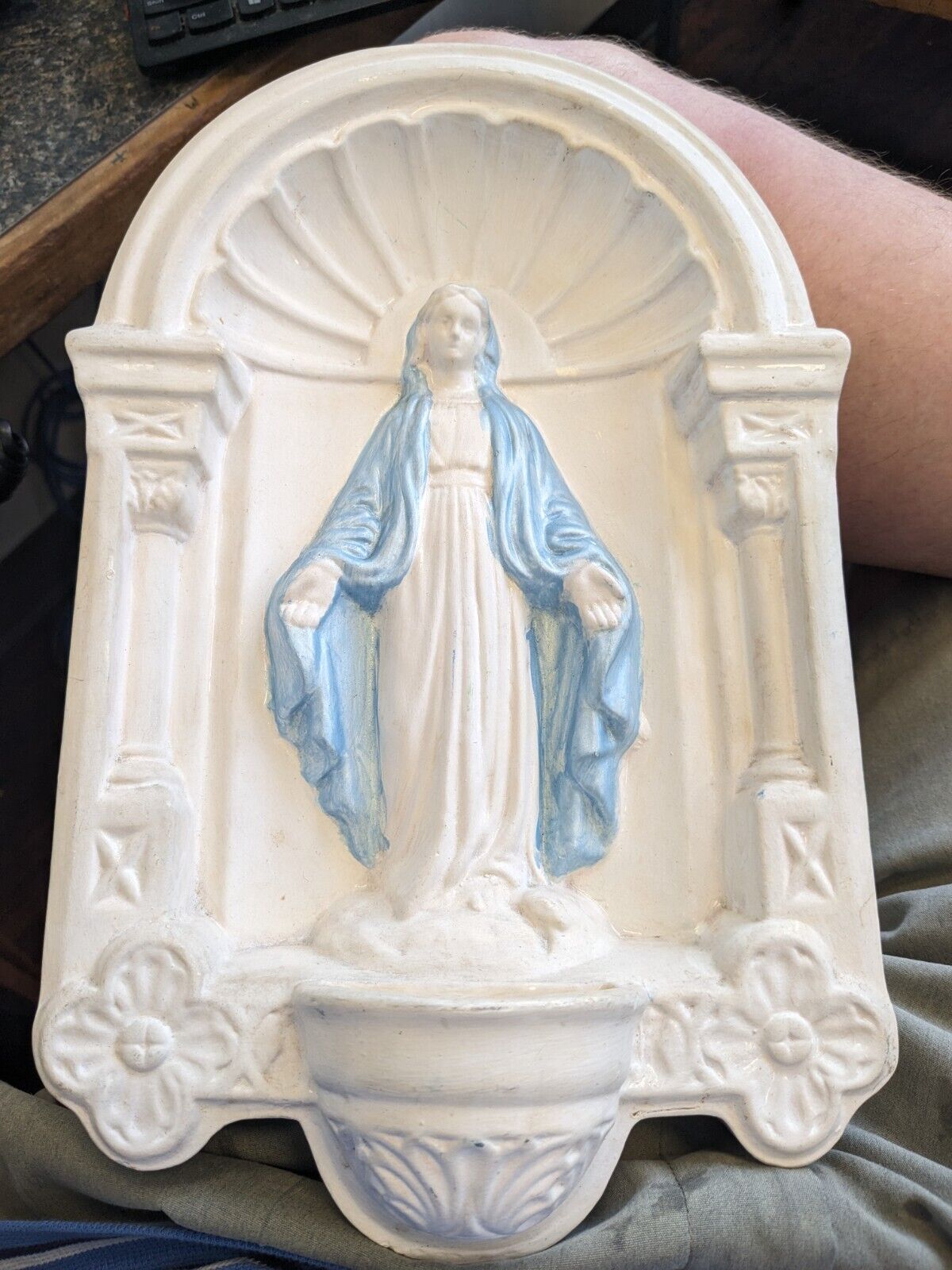 vintage chalkware religious holy water vergin mary 32 cm wall plaque