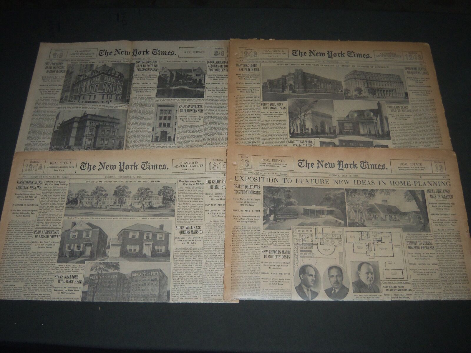 1933-1944 NEW YORK TIMES SUNDAY REAL ESTATE SECTIONS LOT OF 9 - NP 2709