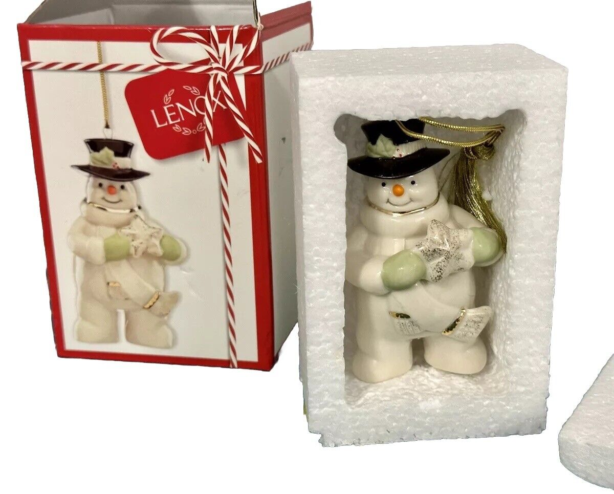 Lenox Holiday Cheer Snowman Christmas Ornament with Gold trim & Star, 3.5 In NEW