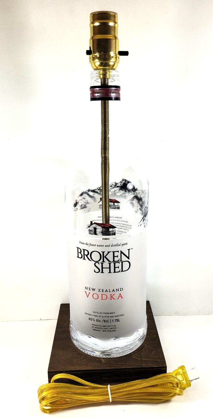 Broken Shed Vodka Large 1.75L Liquor Bottle Bar TABLE LAMP Light with Wood Base