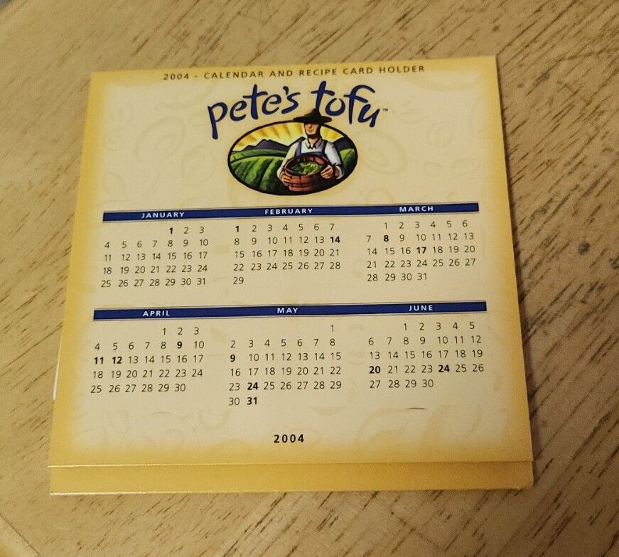 Vintage 2004 Pete\'s Tofu Calendar And Recipe Card Holder Vegan Vegetarian Rare