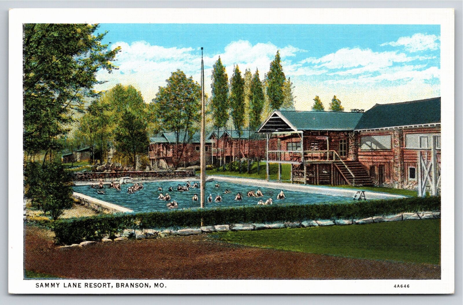 Branson Missouri~Sammy Lane Resort Pool & Cabins Scene~Vintage Linen Postcard