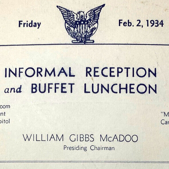 Vintage 1934 William Gibbs McAdoo Signed Senate Restaurant United States Capitol