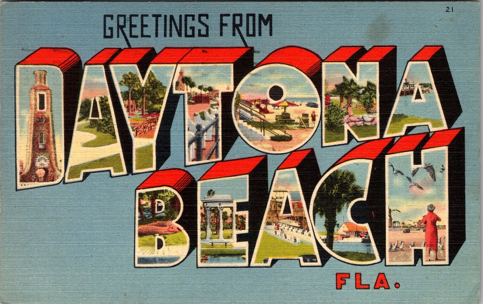 Daytona Beach FL-Florida, Greetings, LARGE LETTERs, Vintage Postcard