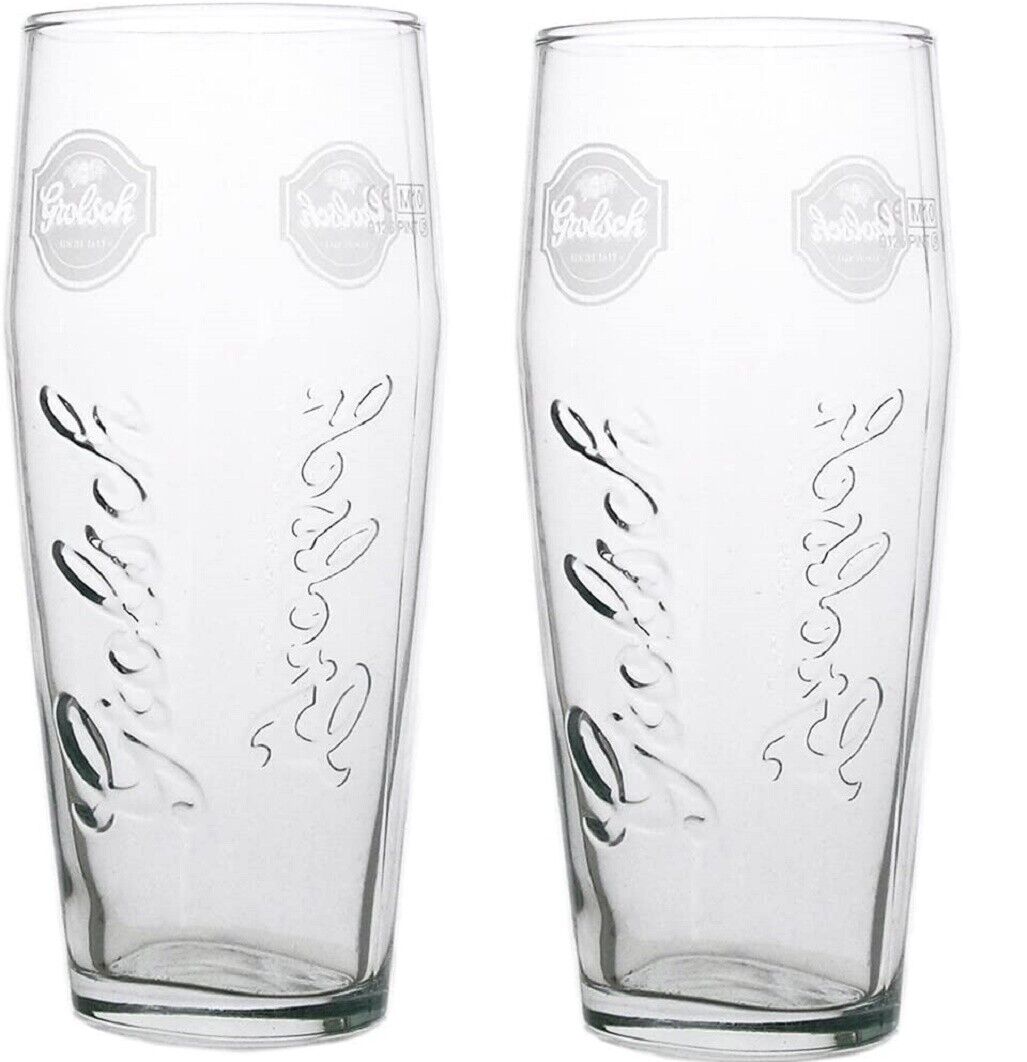 Grolsch Pint Glasses Set of 2 New (Rare Item) + 2 Beer Mats