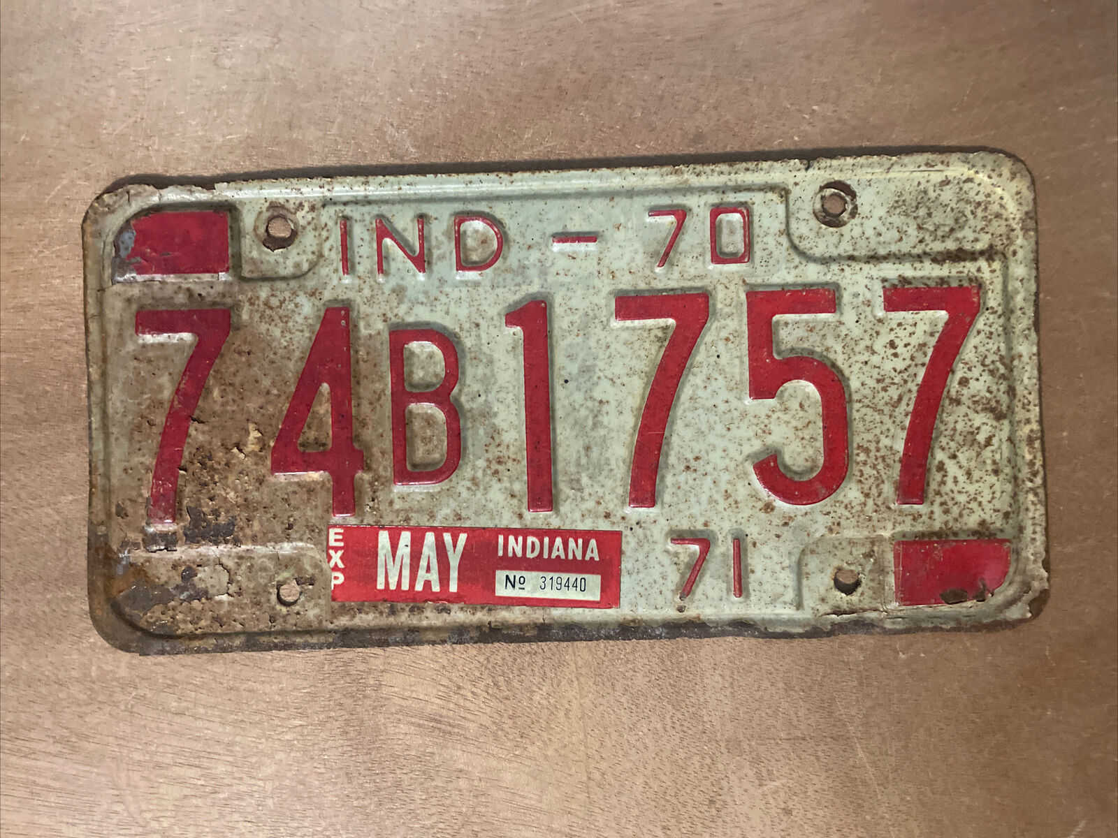 1970 1971 Indiana License Plate # 74 B 1757 Spencer County
