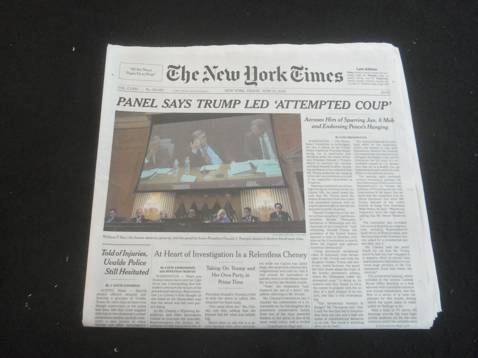 2022 JUNE 10 NEW YORK TIMES - PANEL SAYS TRUMP LED 'ATTEMPTED COUP'