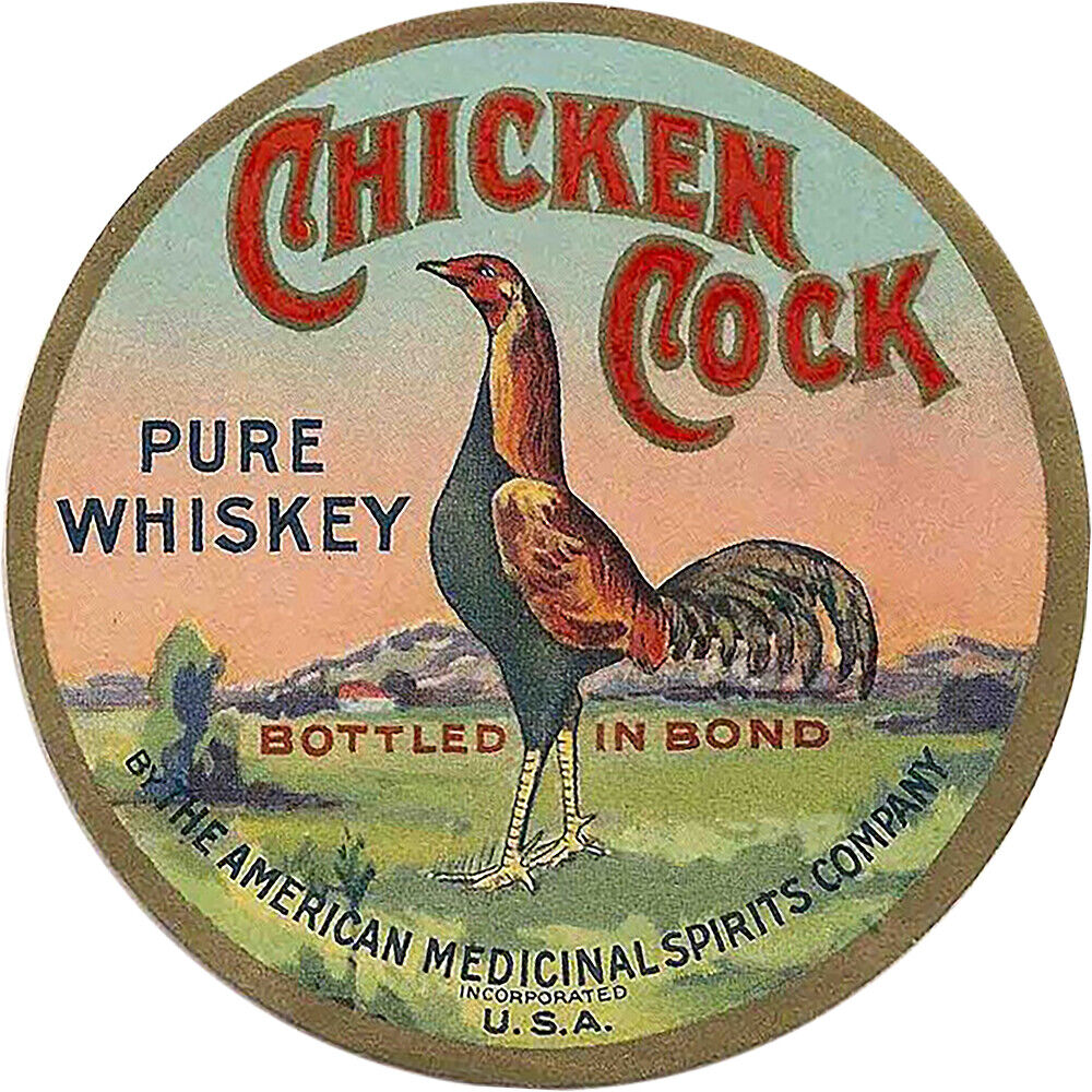 Vintage Chicken Cock Pure Whiskey Reproduction Metal Sign 