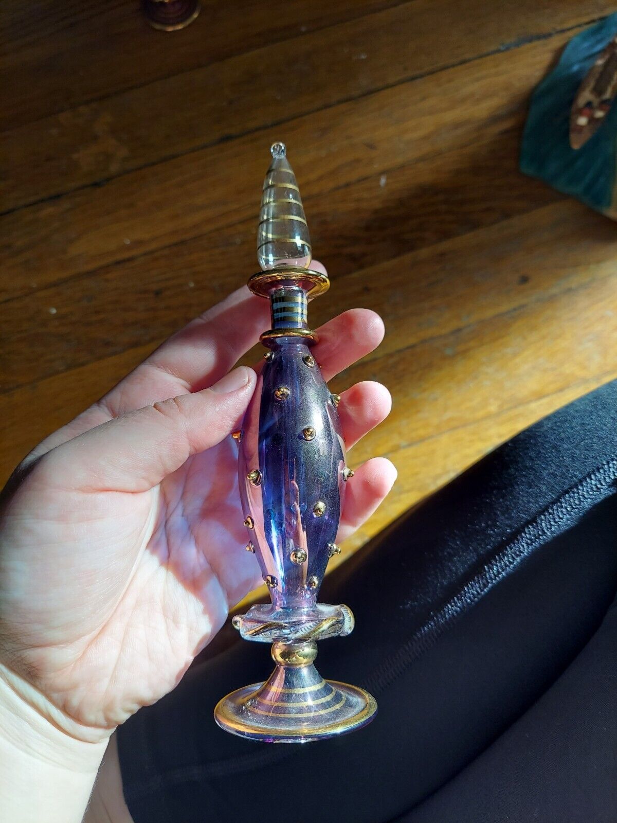 Royal Limited Crystal Vintage Egyptian Perfume Bottle Handblown Purple With Gold