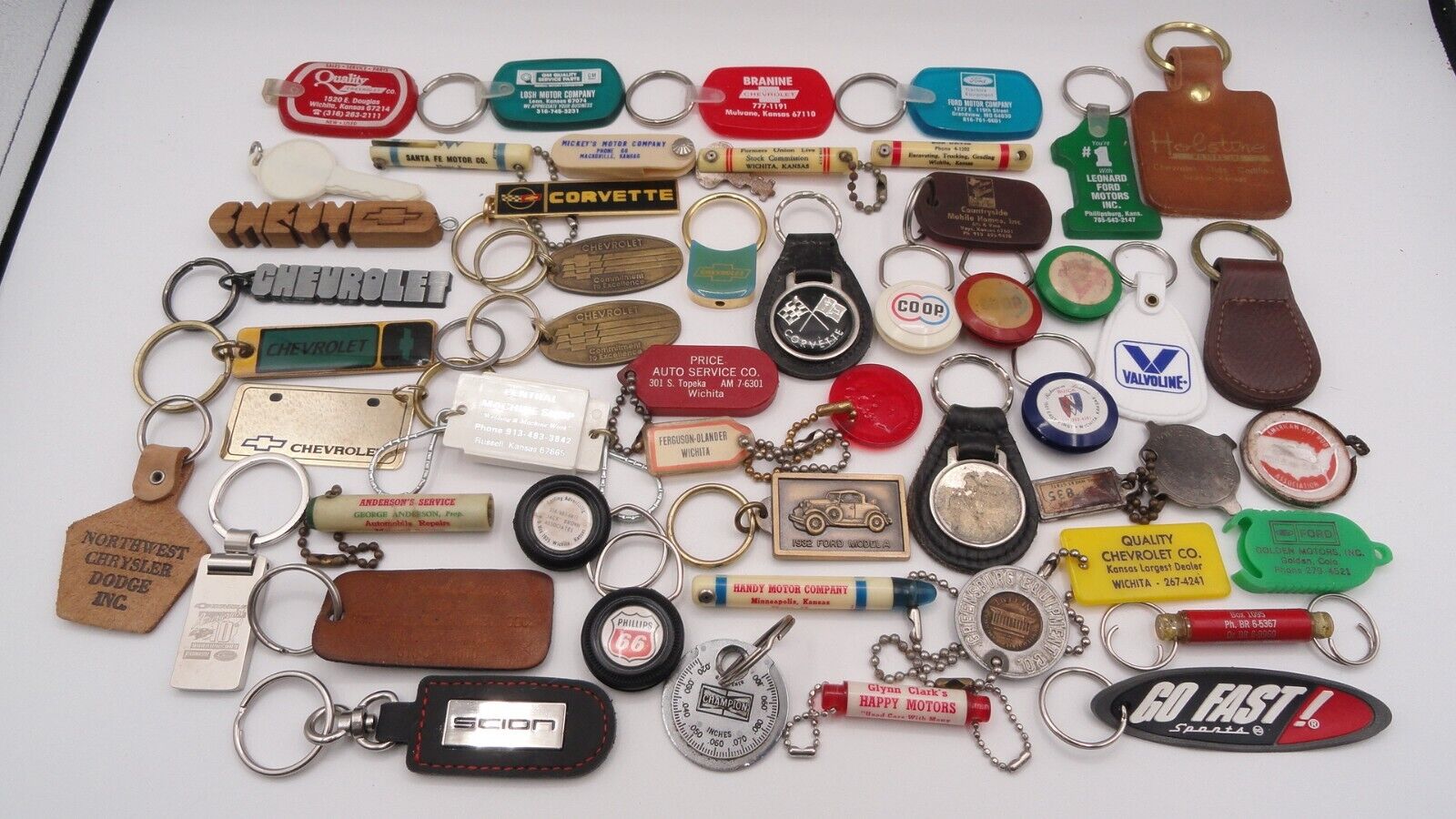 Lot Of 45+ Vintage Automobile Chevrolet Ford Dealership Advertising Keychains
