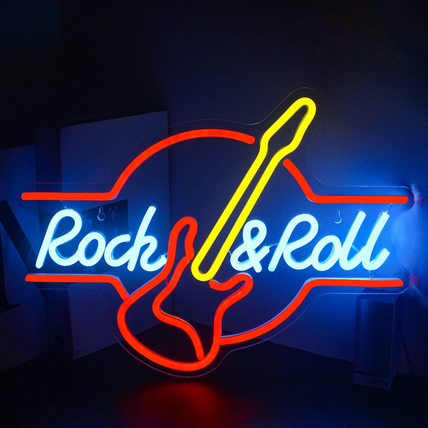 Guitar Rock and Roll Neon Sign,Neon Light Sign,Led Neon Light for Wall,Guitar Sh