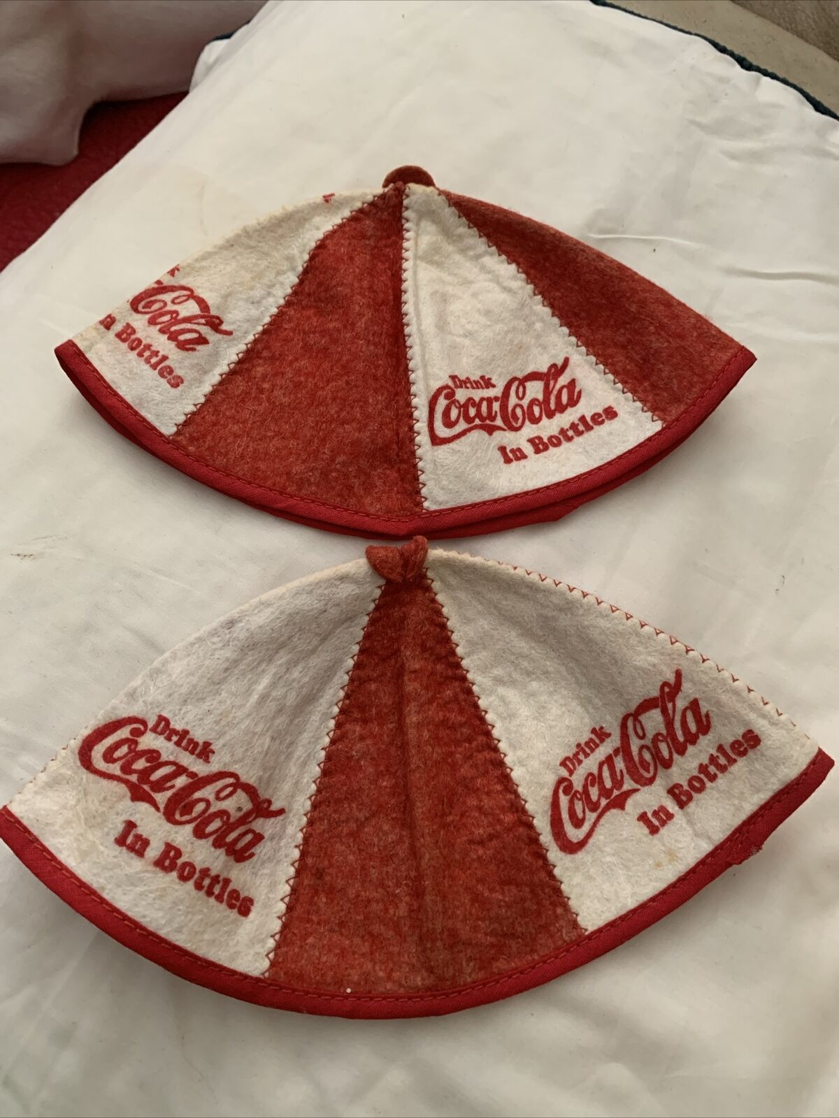Two Vintage 1950\'s  Drink COCA-COLA In Bottles Felt Hat Cap Bennie