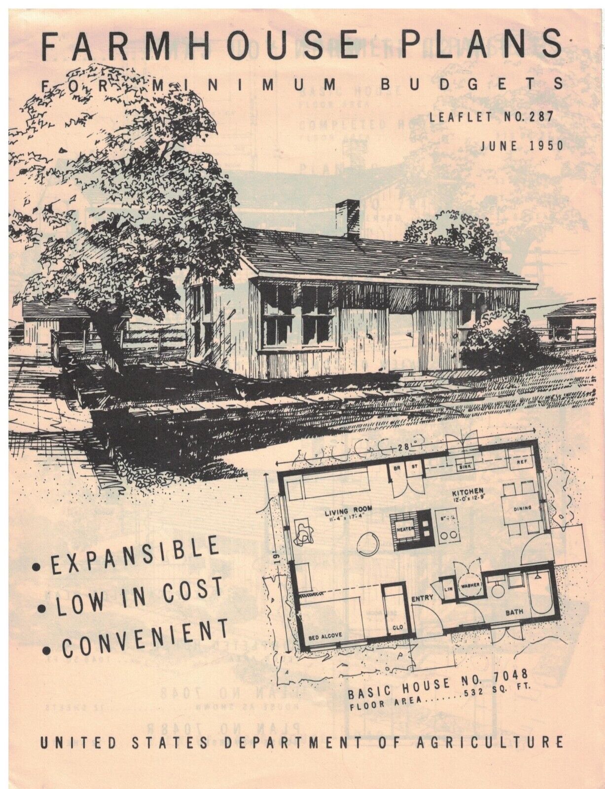 Vintage 1950 Farm House Plans for Minimum Budgets USDA Publication