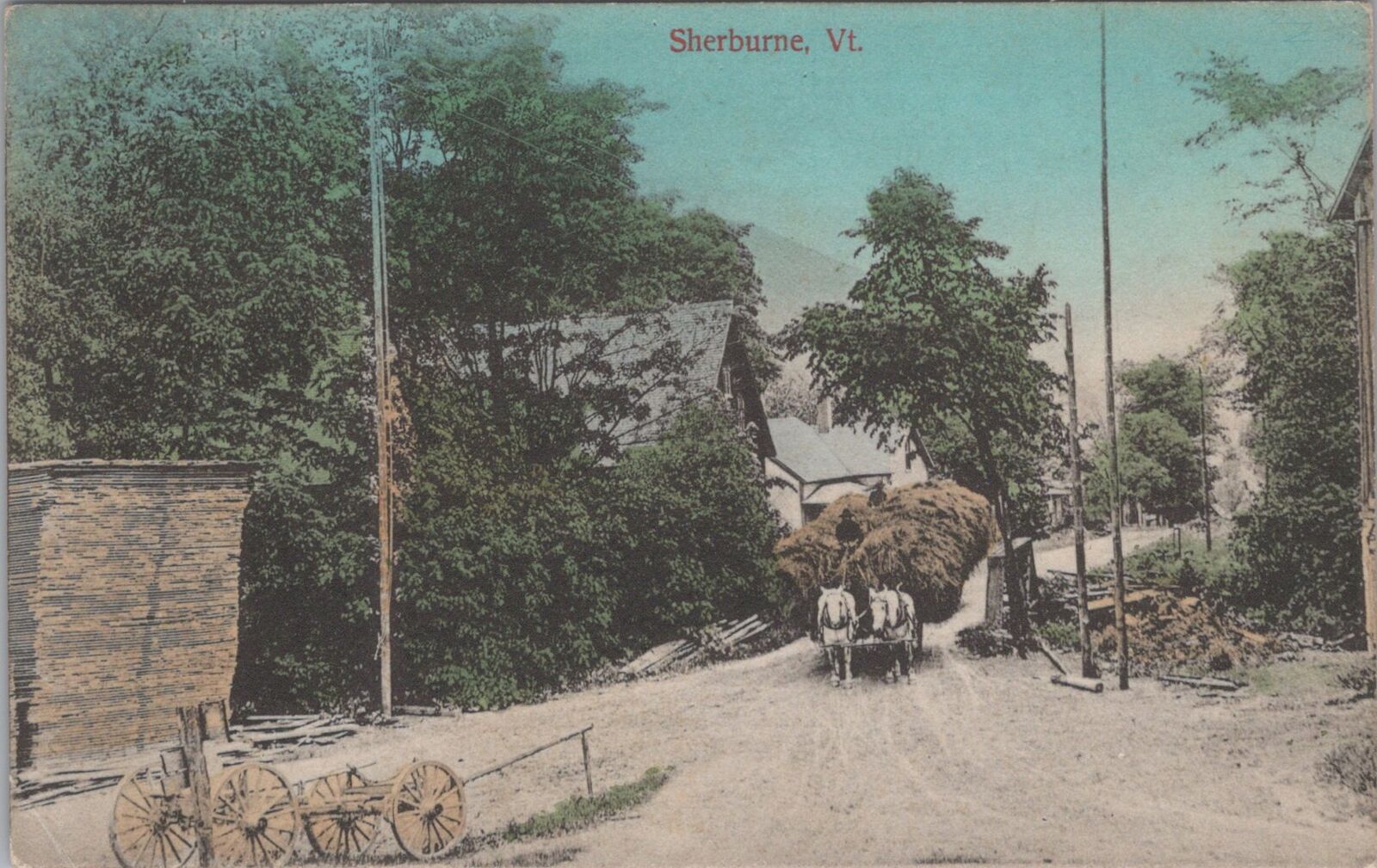 Horse Cart Dirt Road Sherburne Vermont c1910s Unposted Postcard