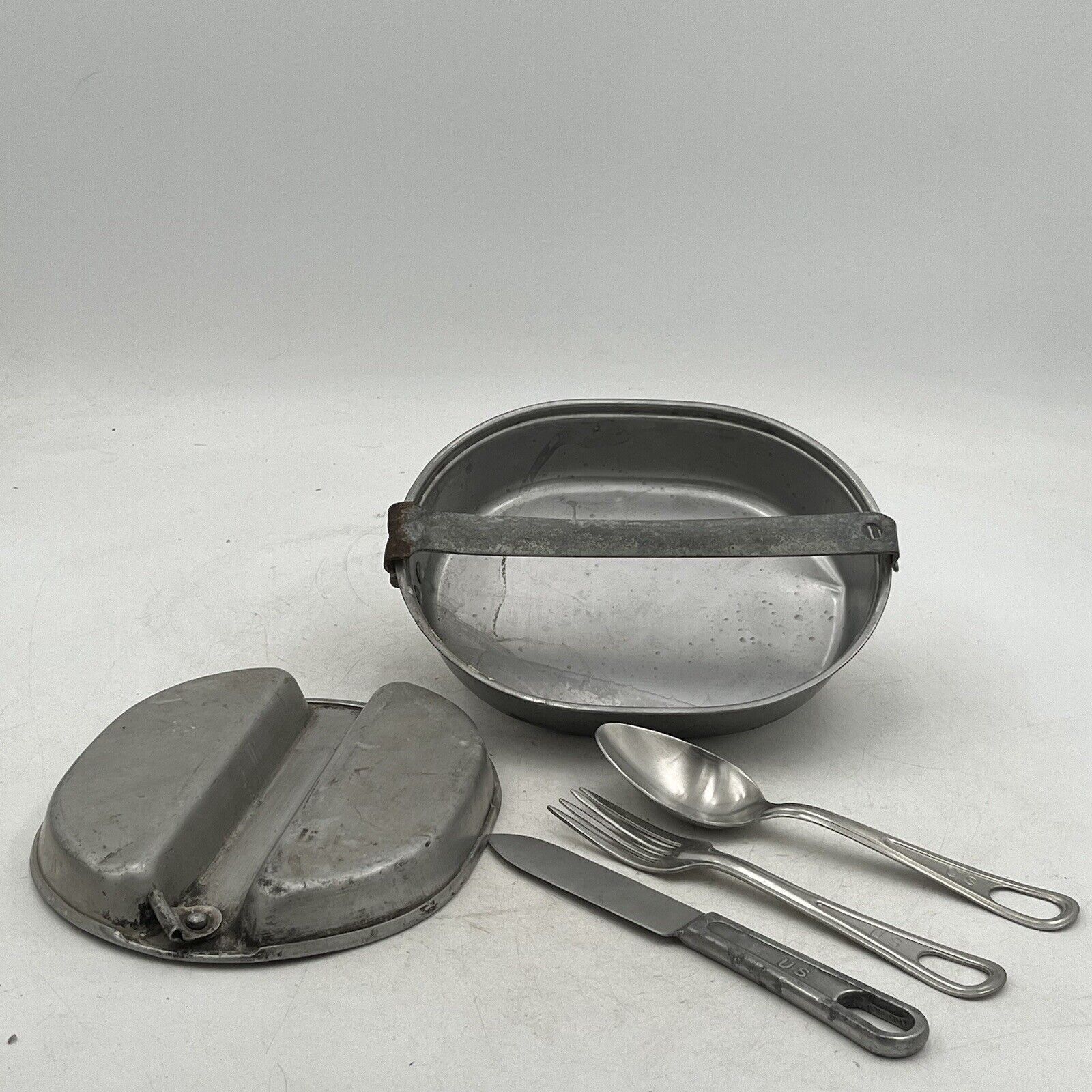 Original WW2 US Military Mess Kit 1944 Complete Utensils-Fork knife spoon WWII