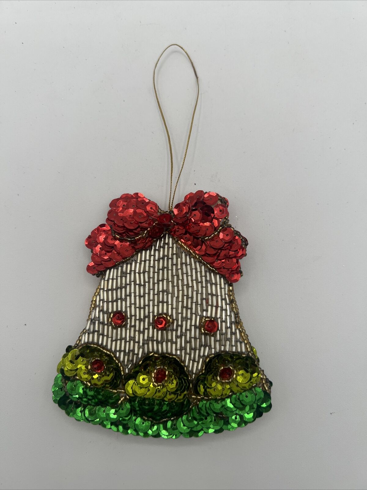 Vintage Beaded Sequin Detailed Handmade Bell Christmas Ornament