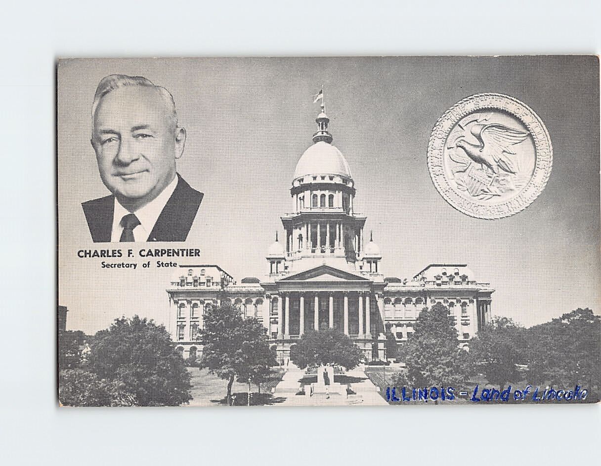 Postcard Charles F. Carpentier & State Capitol Building Illinois USA