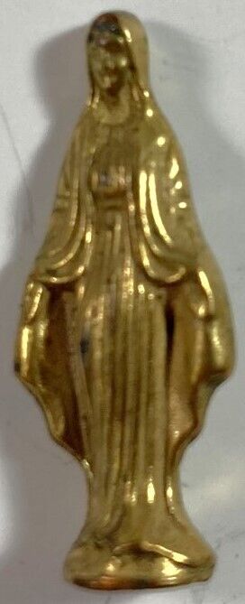 Vintage Metal Brass? Pocket Miniature Madonna Statue Shrine in Pouch 1\