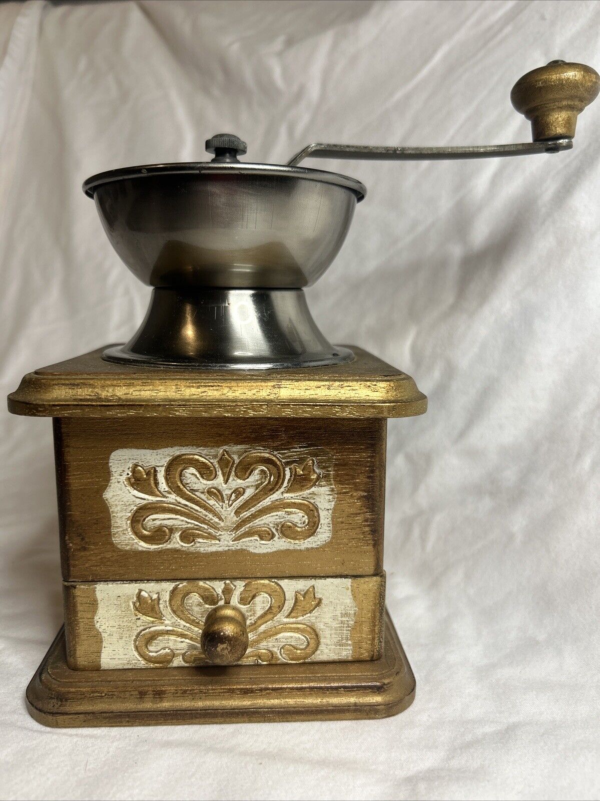 Vintage Hand Crank Coffee Mill Grinder with Wood Drawer