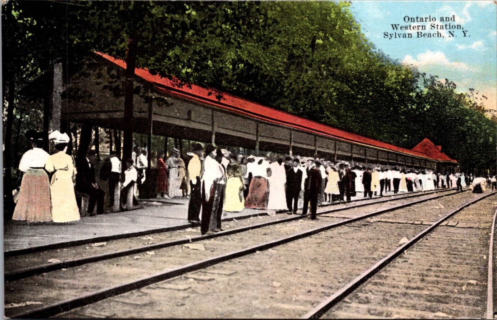 Postcard Ontario and Western Station Railroad Depot in Sylvan Beach, New York