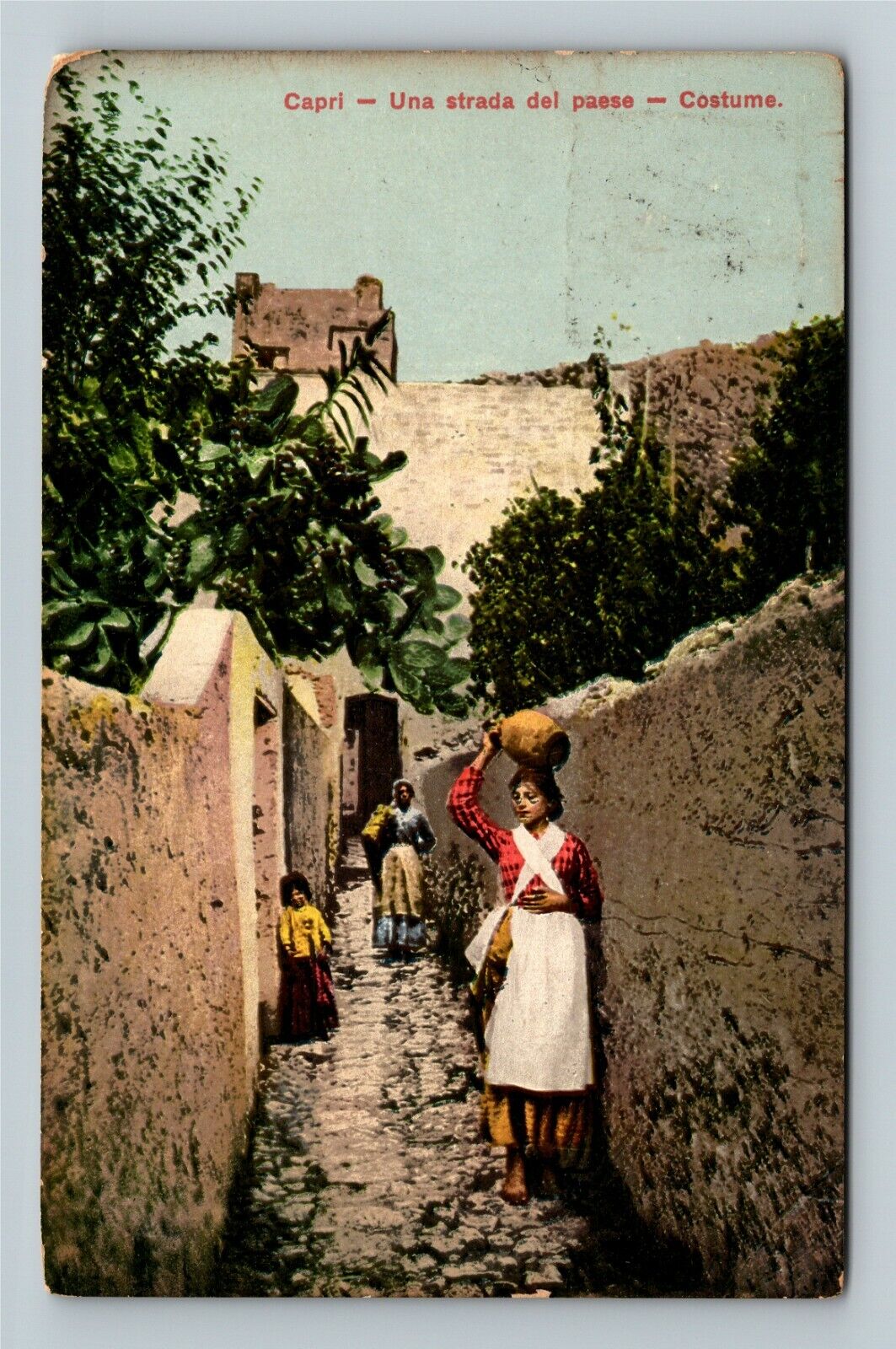 Capri Una Strada Del Paese Costume Vintage Postcard