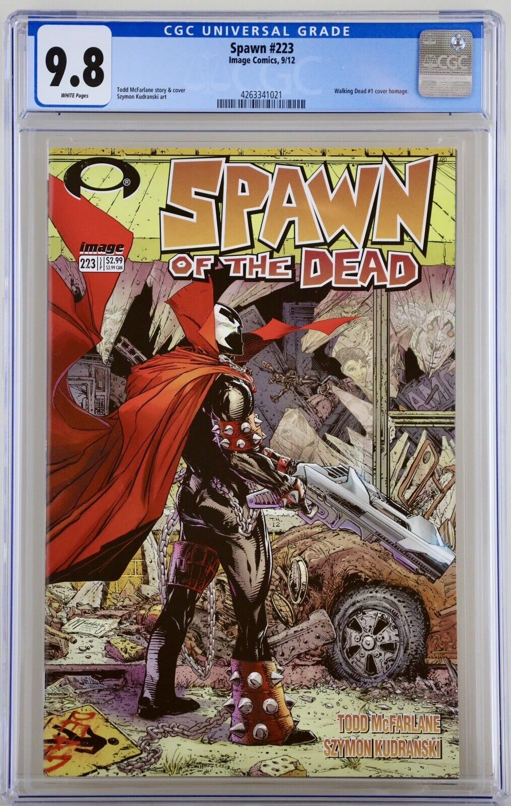Spawn #223 CGC 9.8 NM/Mint  Walking Dead Homage Image 2012 White Pages