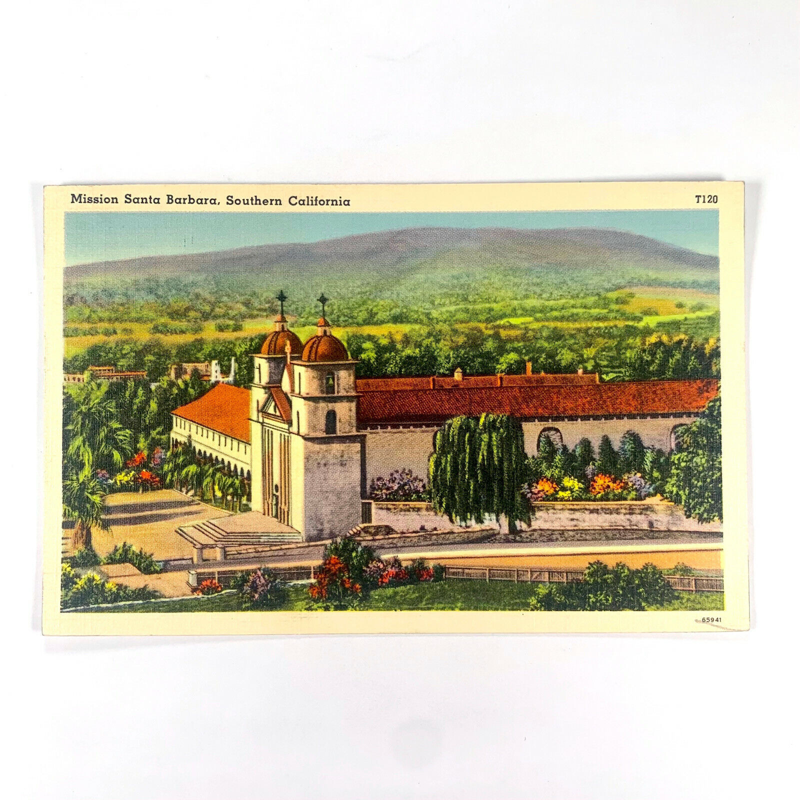 Postcard California Santa Barbara CA Mission 1940s Linen Unposted