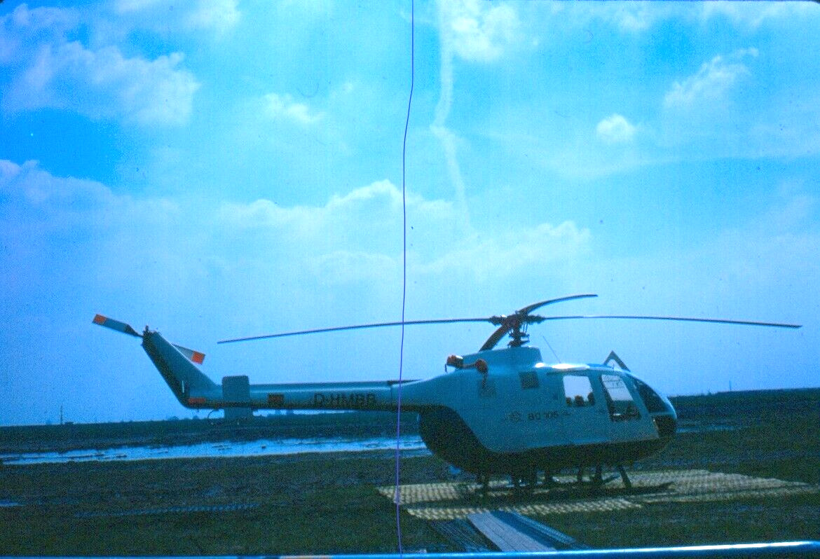 ORIGINAL CIVIL AIRCRAFT PLANE COLOUR SLIDE D-HMBB GERMAN HELICOPTER IN 1970.