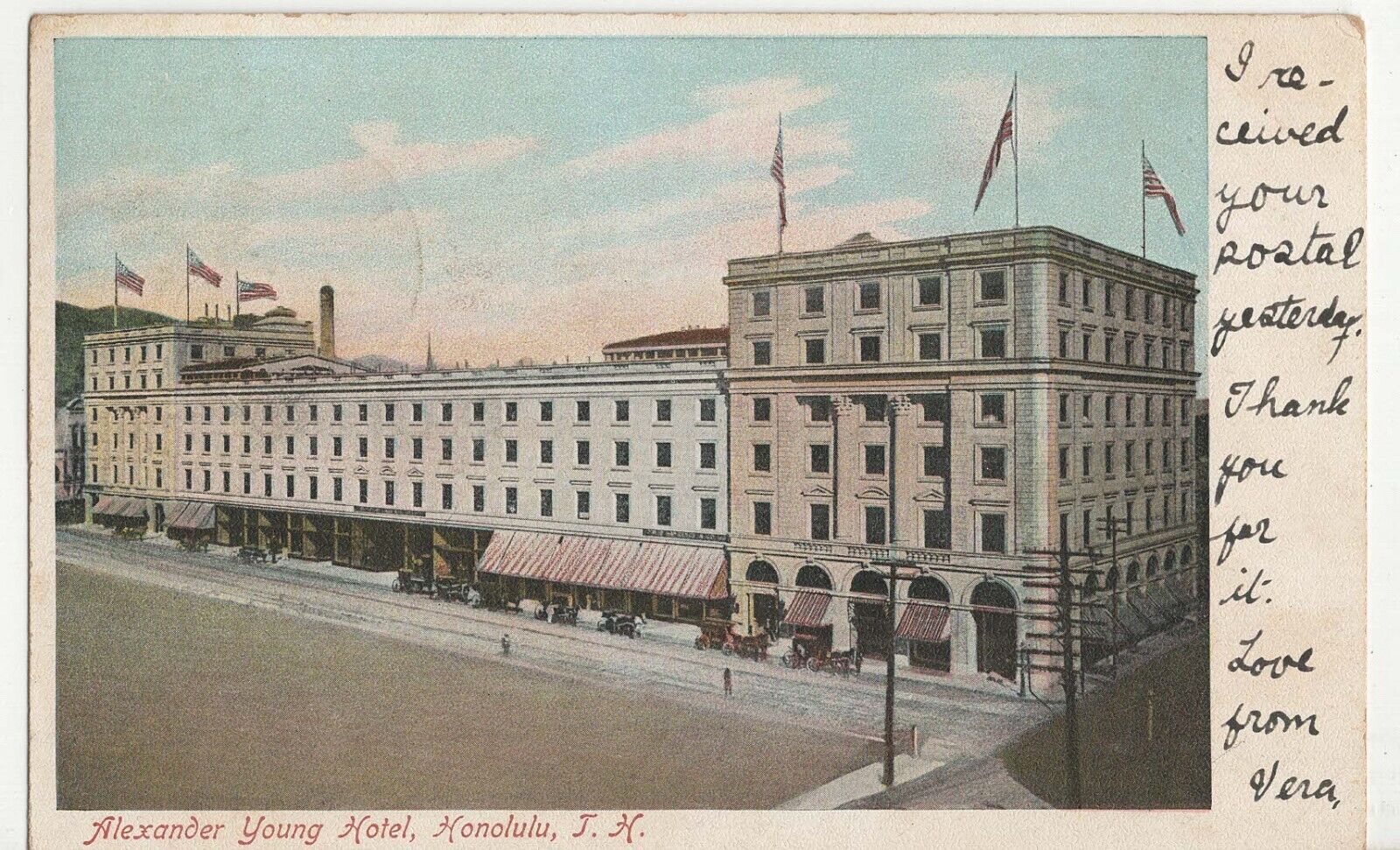 Postcard Hawaii, Alexander Young Hotel Honolulu, used 1908
