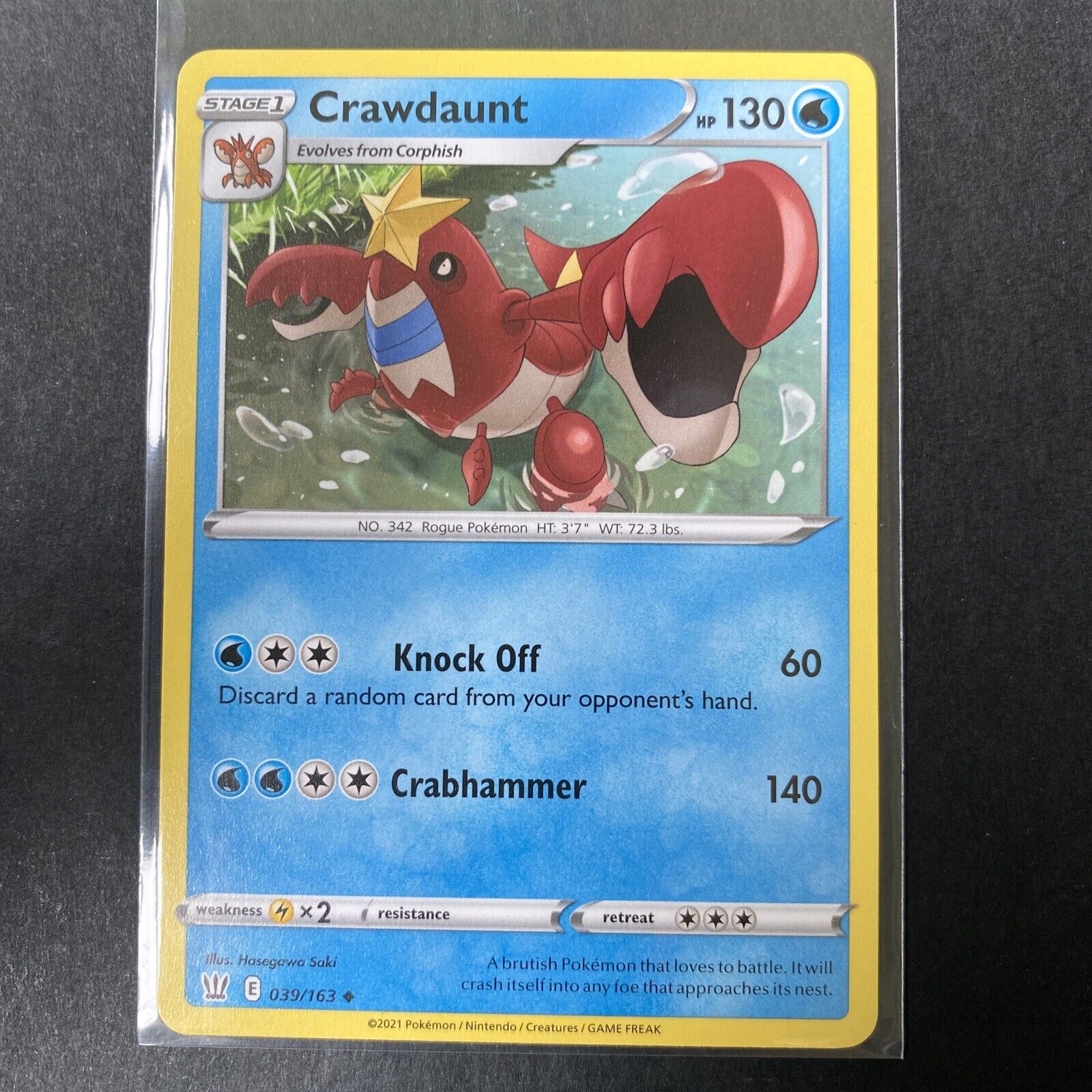 039/163 Crawdaunt Uncommon Pokemon Trading Card Sword & Shield Battle Styles✨