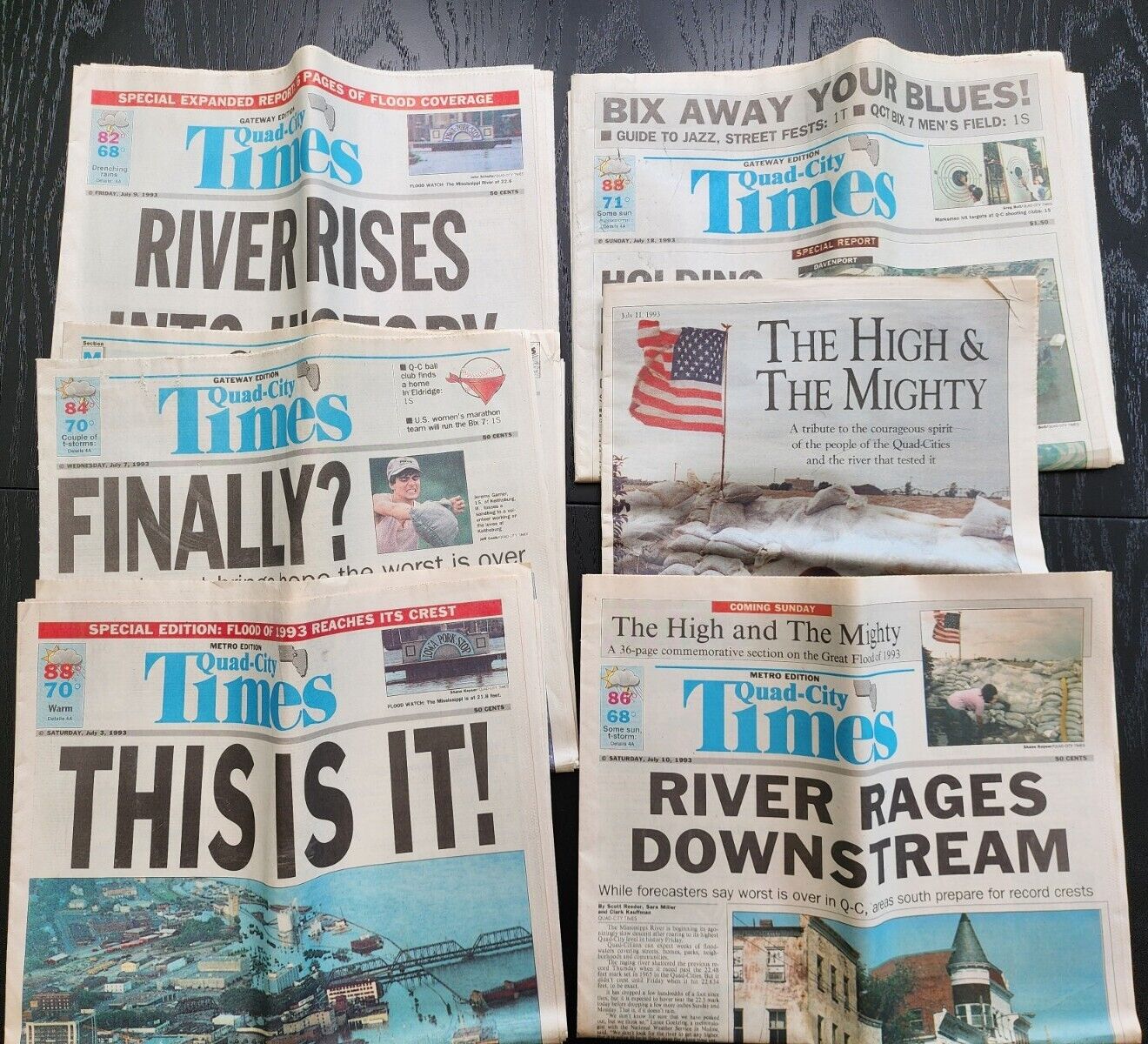 *RARE* July 1993 Flood Quad-City Times Newspapers Partial Covers LOT Special Ed