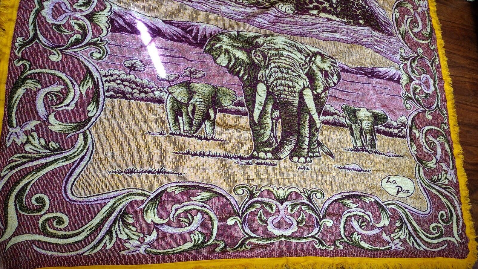 Vintage Jacquard Bedspread Elephants Leopard BOHO Vibrant India ZEN 88”W X 76” T