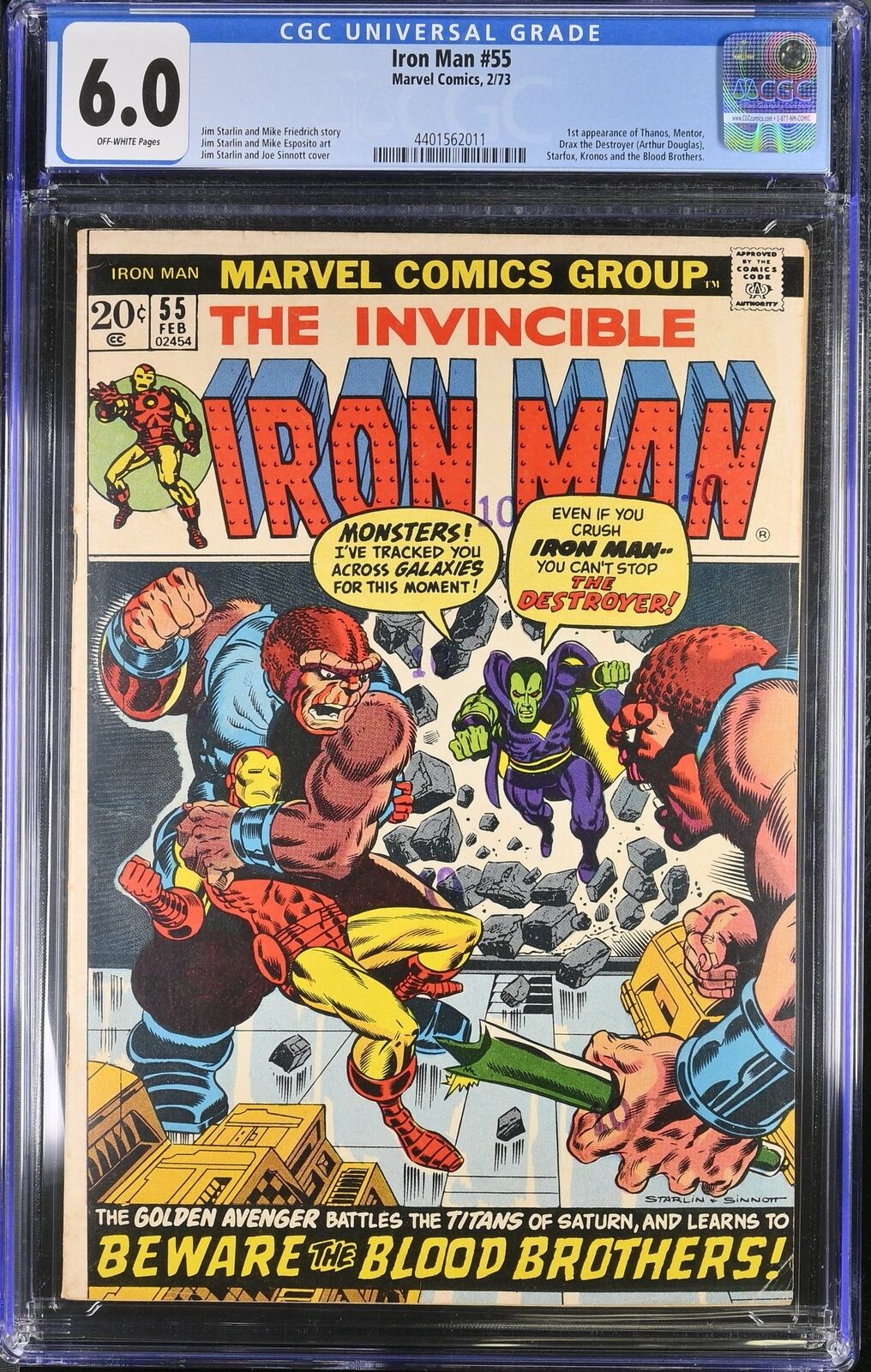 Iron Man #55 CGC FN 6.0 Off White 1st Appearance Thanos Drax Marvel 1973