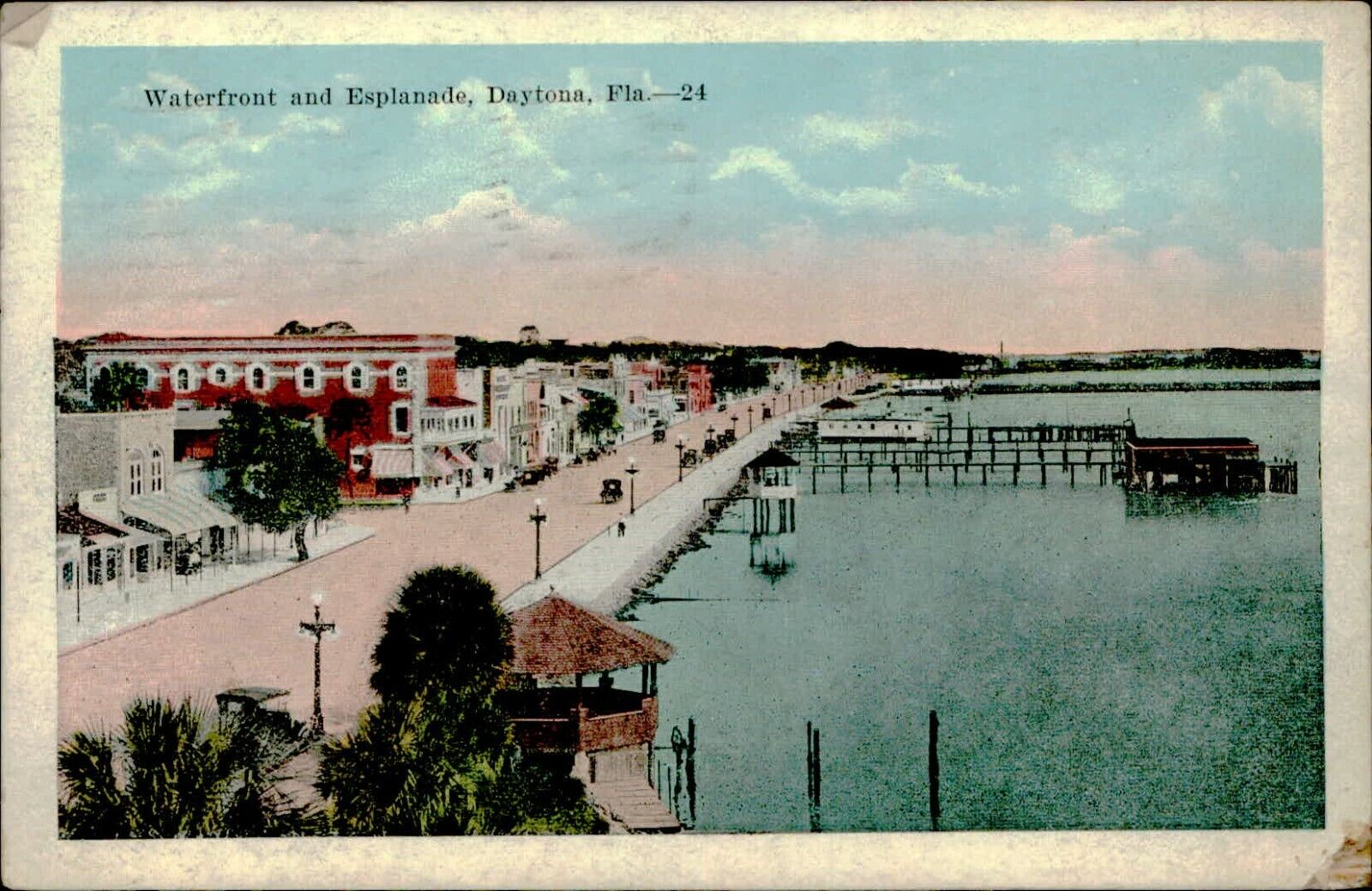 Postcard White Border Waterfront and Esplanade Dayton Florida FL Posted 1923