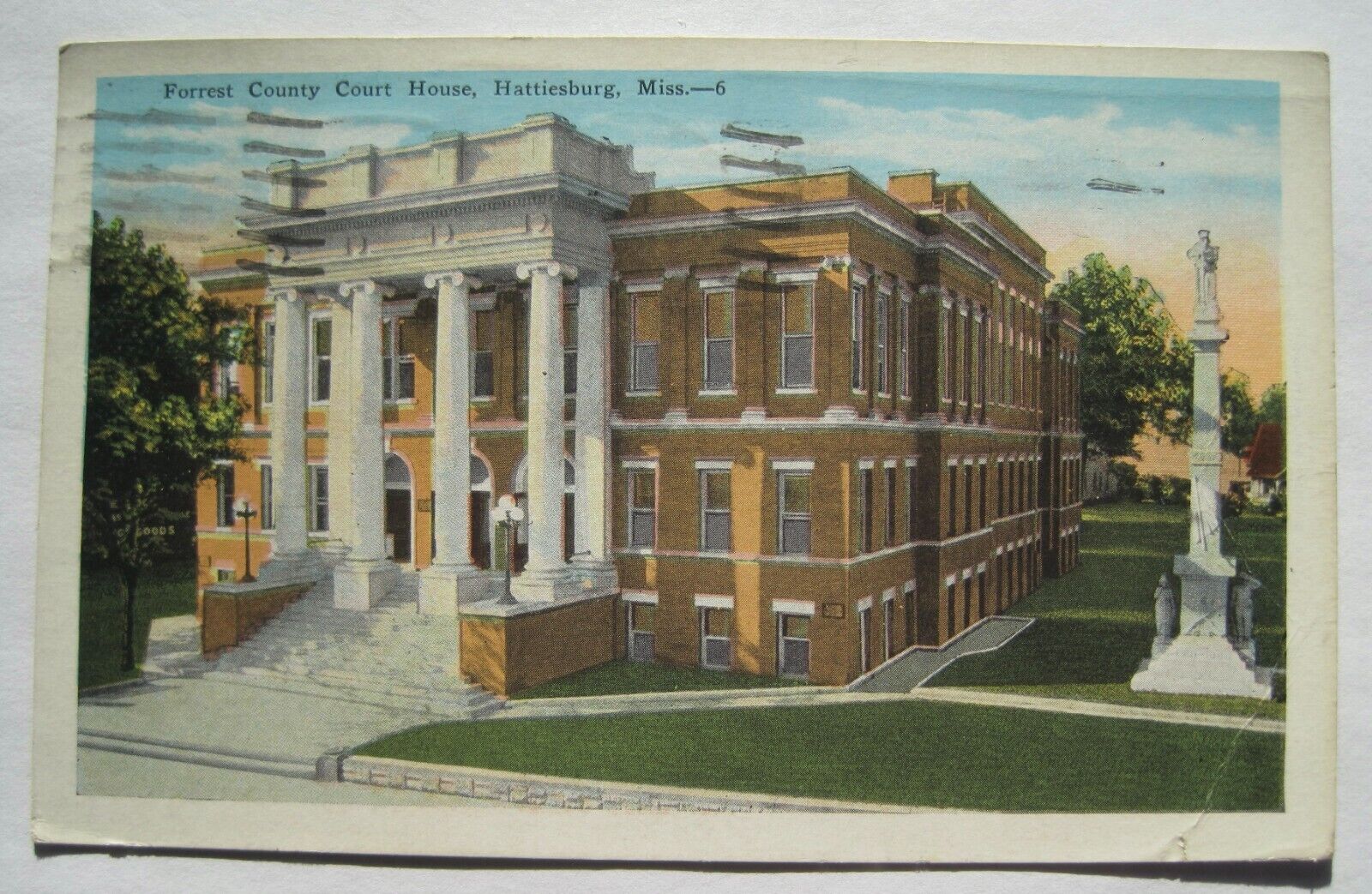 Hattiesburg MS Forrest County Court House Old 1937 Postcard; to H. Wrolstad