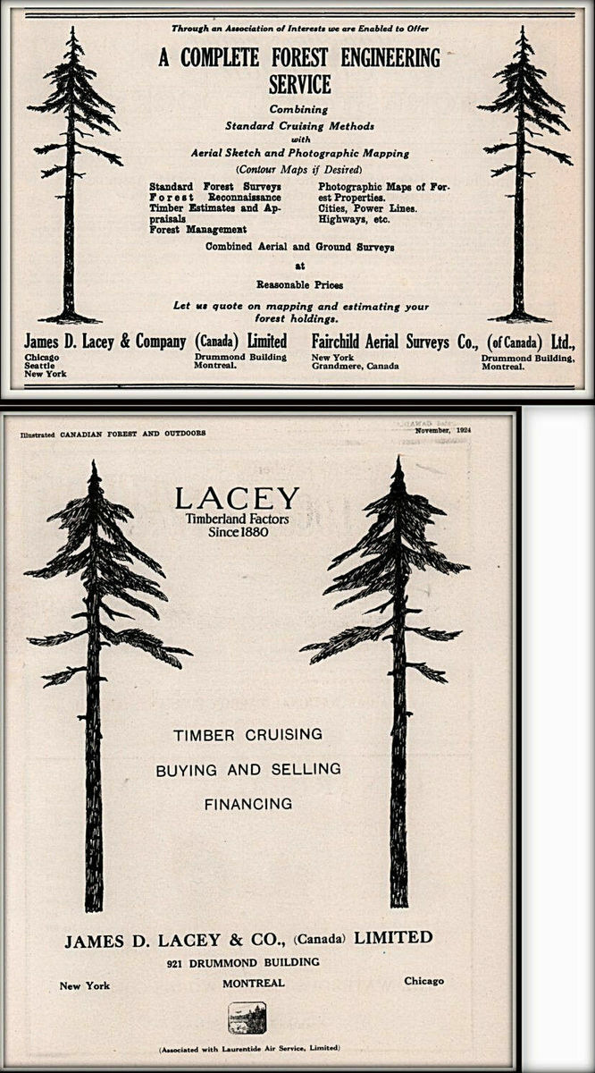 Two  1924 - 1925 Ads Lacey Timer Cruising Engineering Loggers Print Ads