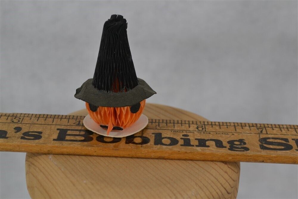 antique tiny homeycomb pumpkin head witch halloween deocration 2x1 in. original 