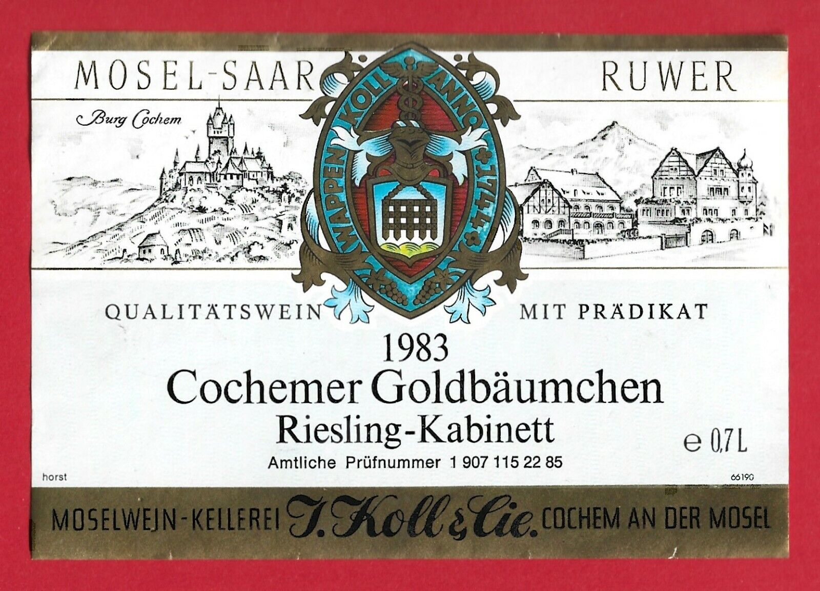 D242 Etiquette Label MOSEL 1983 COACHMAN GOLD TREE RIESLING CABINET INCH
