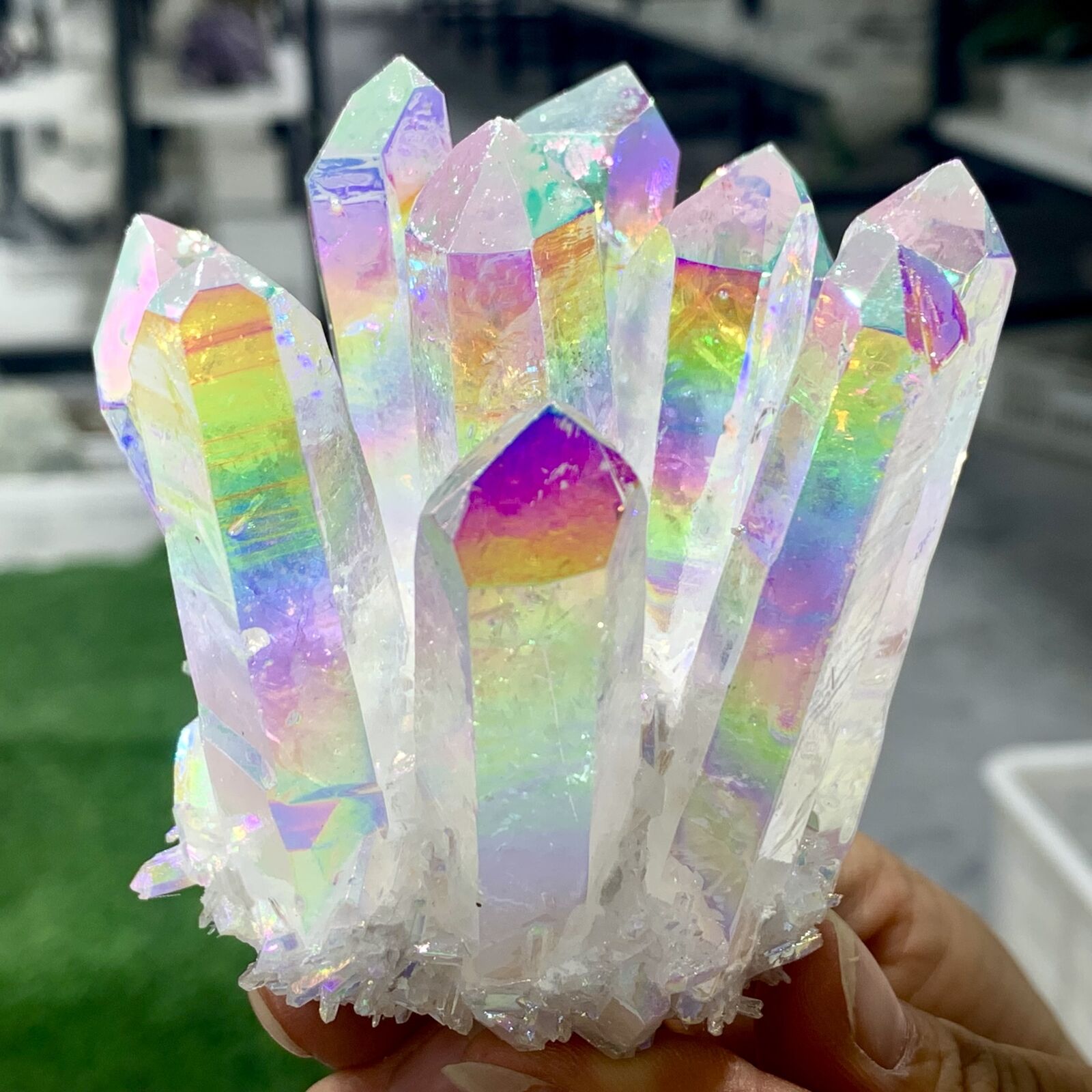 340G Angel Aura Quartz TitaniumBismuth Siliconcluster Rainbow Crystals Stone