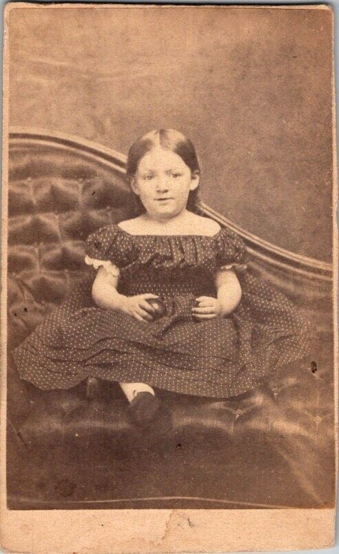 Lovely Little Girl Holding a Ball, c1860 CDV Photo, #2086