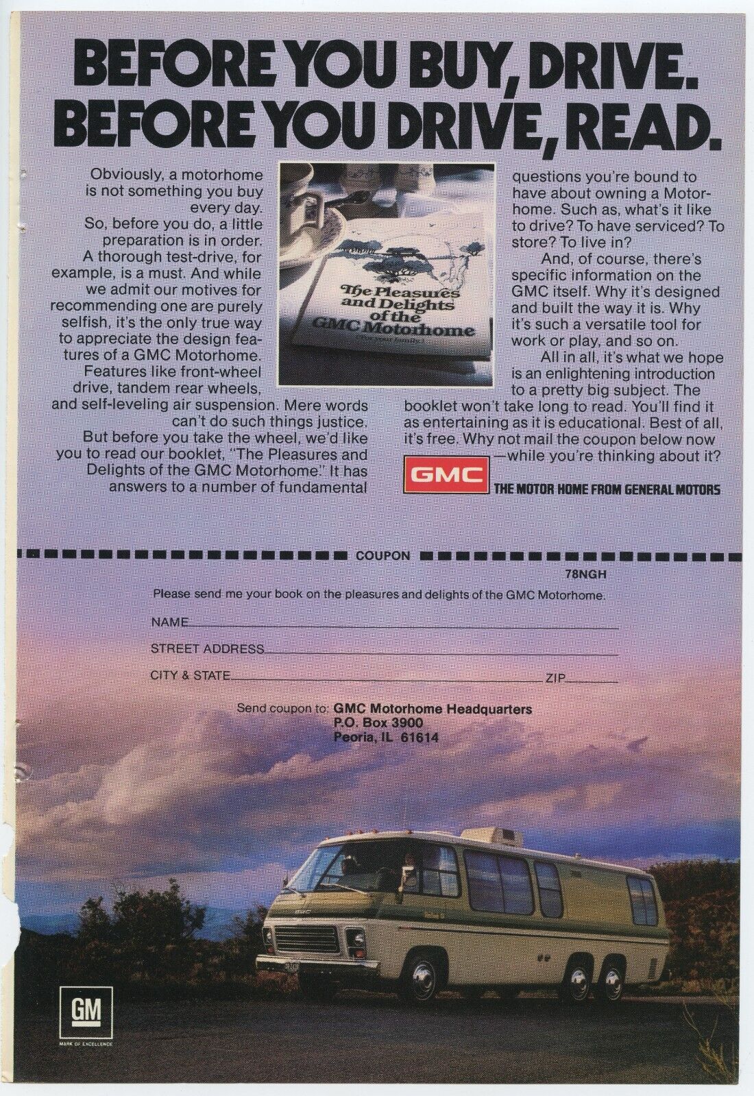1978 GMC MOTORHOME Color Print Advertisement GM General Motors