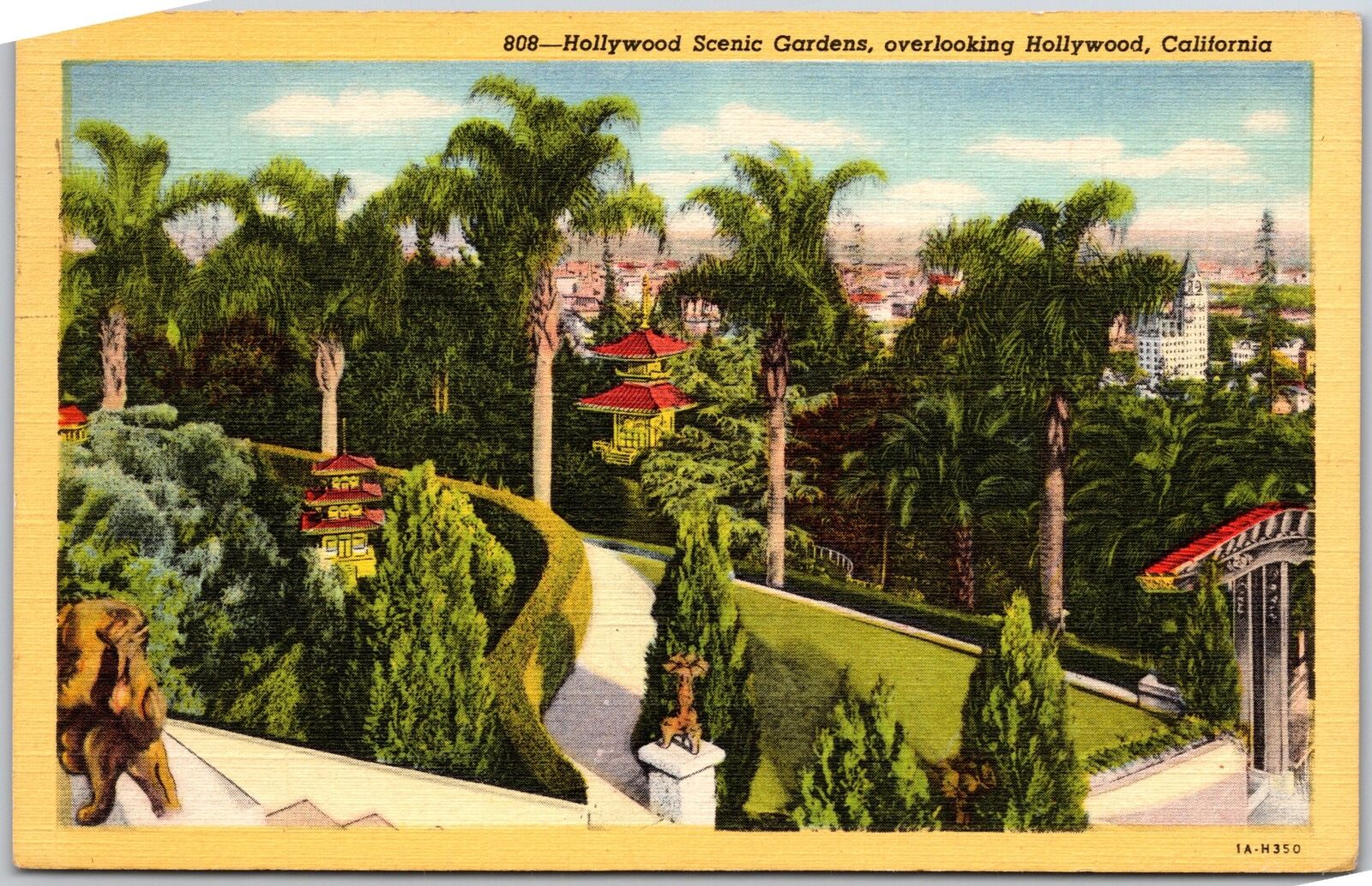 Hollywood California, 1949 Scenic Gardens, Overlooking Hollywood, Postcard