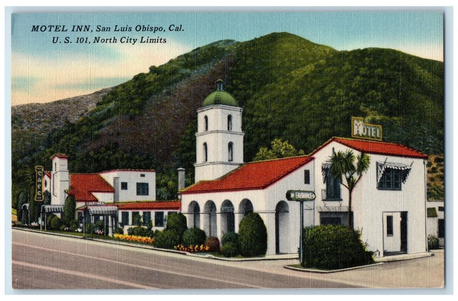 c1950 Motel Inn View Restaurant Roadside San Luis Obispo California CA Postcard