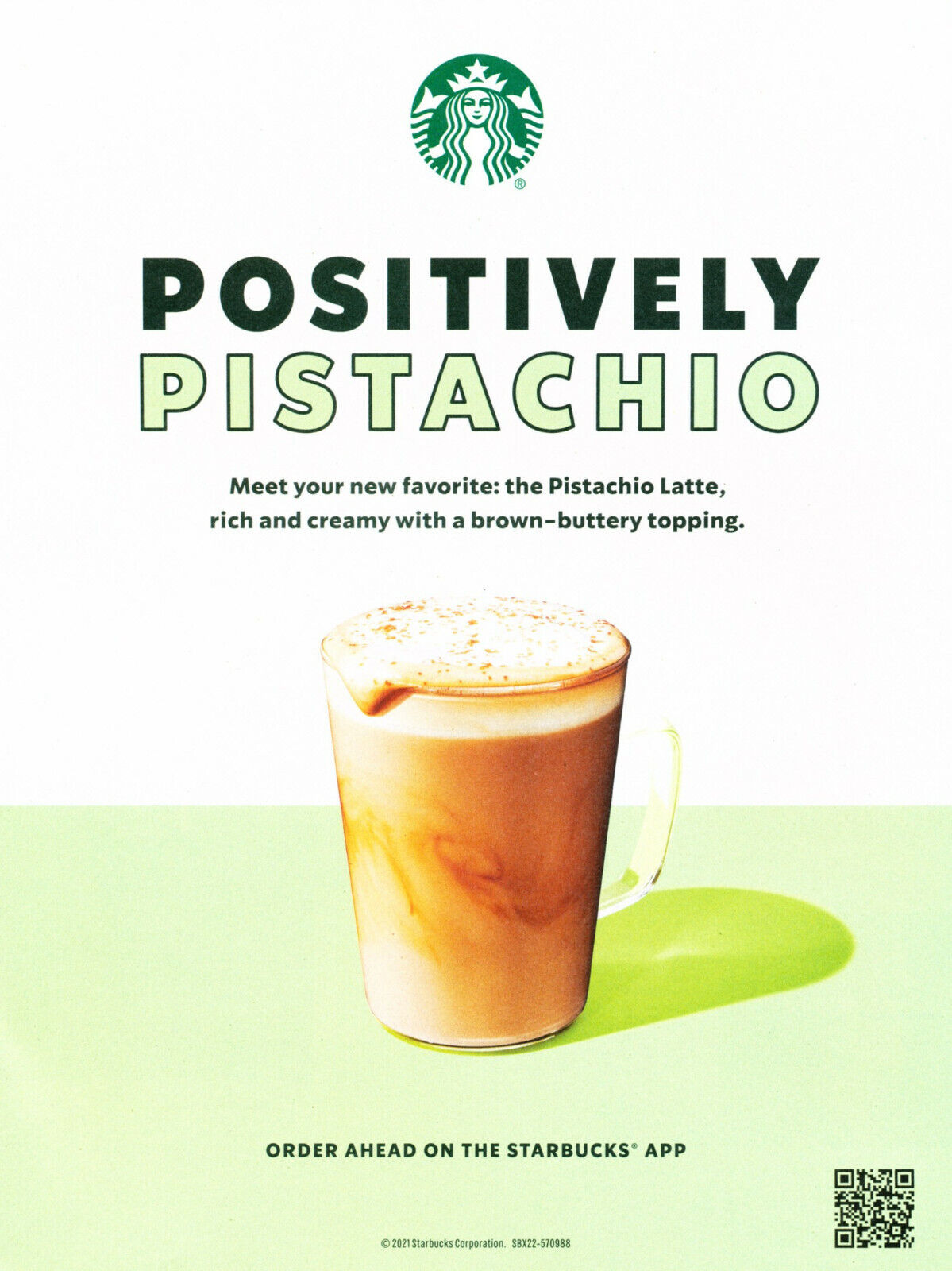 STARBUCKS COFFEE AD #77 RARE 2021 OUT OF PRINT MAGAZINE AD POSITIVELY PISTACHIO