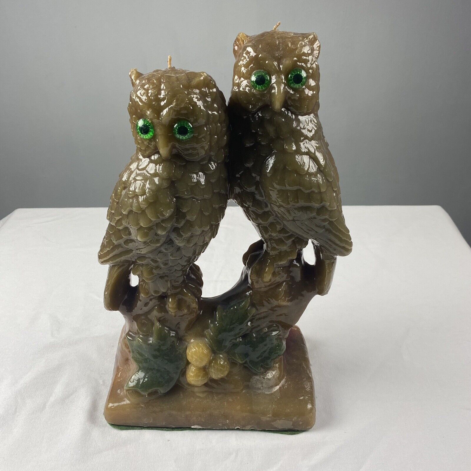Vintage Mid Century Modern Candle Owl Carved Wax MCM 70’s Huge Tall Retro