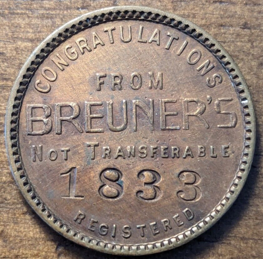 1935 San Francisco, California CA Breuner's Charge Coin Good Luck $5 Trade Token