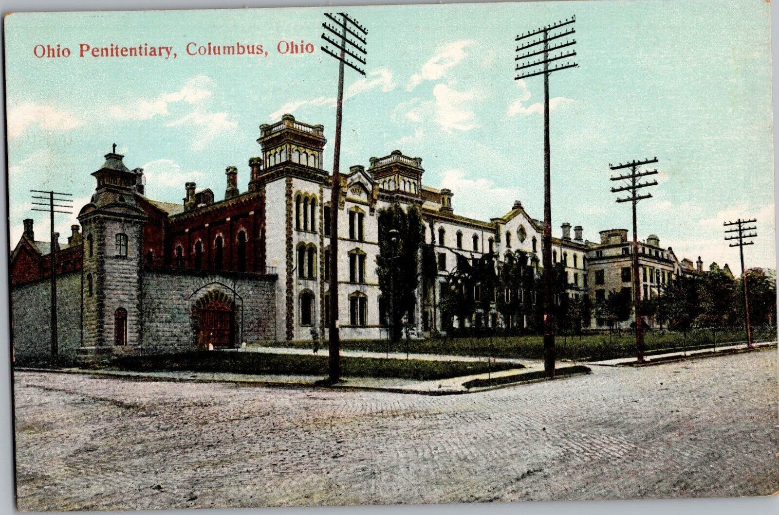 c 1910 Ohio Penitentiary, Columbus Ohio Antique Postcard Brick Street