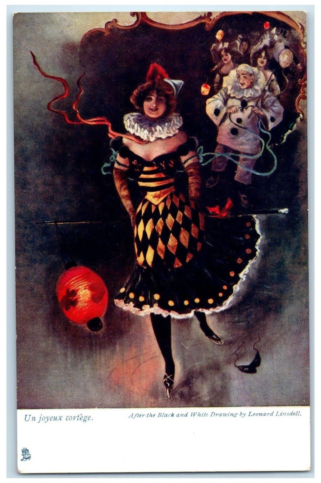 c1910's Pretty Woman Following Lantern Tuck's Unposyted Antique Postcard