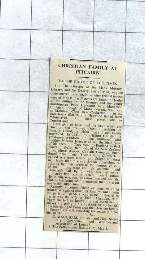 1936 The Christian Family At Pitcairn, Born Near Cockermouth